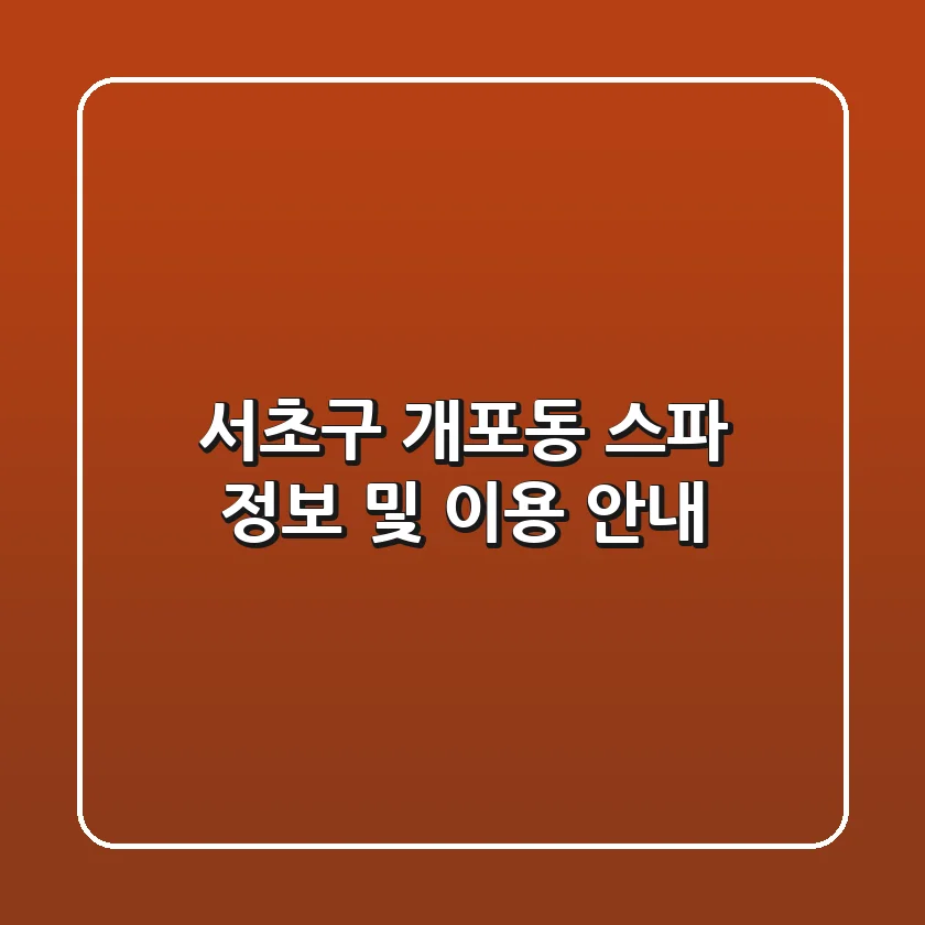 서초구 개포동 스파 정보 및 이용 안내