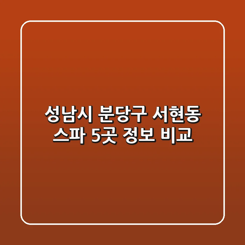 성남시 분당구 서현동 스파 5곳 정보 비교