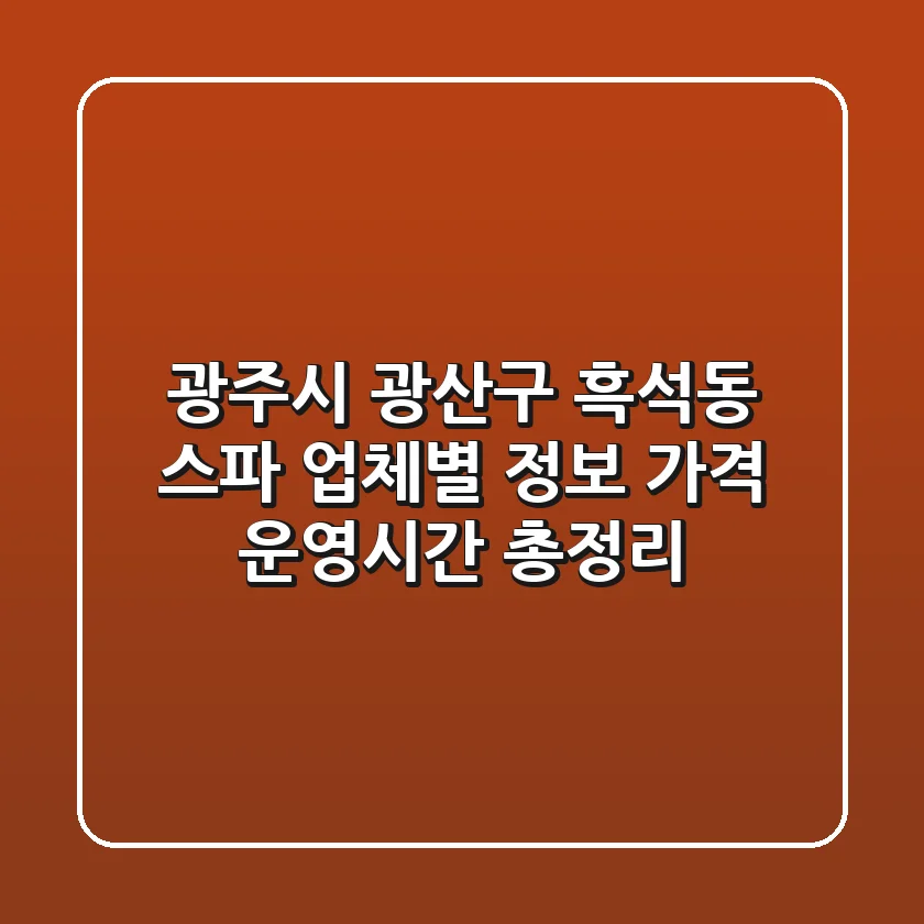 광주시 광산구 흑석동 스파: 업체별 정보, 가격, 운영시간 총정리