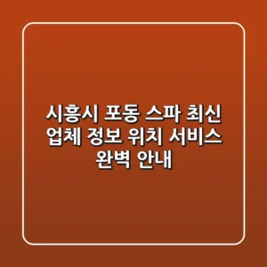 시흥시 포동 스파: 최신 업체 정보, 위치, 서비스 완벽 안내