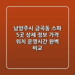 남양주시 금곡동 스파 5곳 상세 정보 - 가격, 위치, 운영시간 완벽 비교