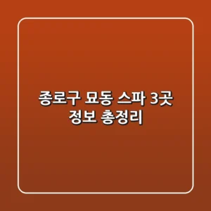종로구 묘동 스파 3곳 정보 총정리