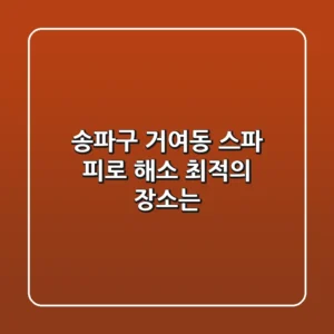 송파구 거여동 스파, 피로 해소 최적의 장소는? 🛀