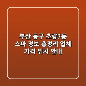 부산 동구 초량3동 스파 정보 총정리 - 업체, 가격, 위치 안내